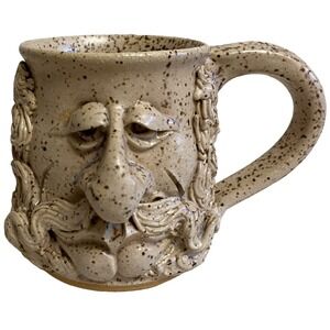 Unique Pottery Man Coffee Mug Long Mustached Studio Handmade Man Cave Funny Gift